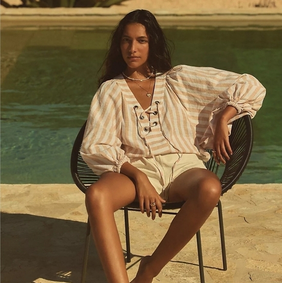 Anthropologie Linen Blend Micro Tap Shorts in Ivory NWT - Picture 4 of 16